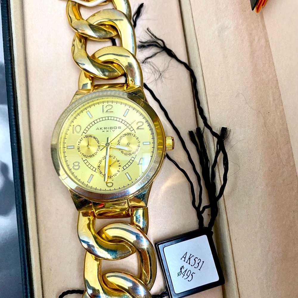 Akribos golden chain link watch